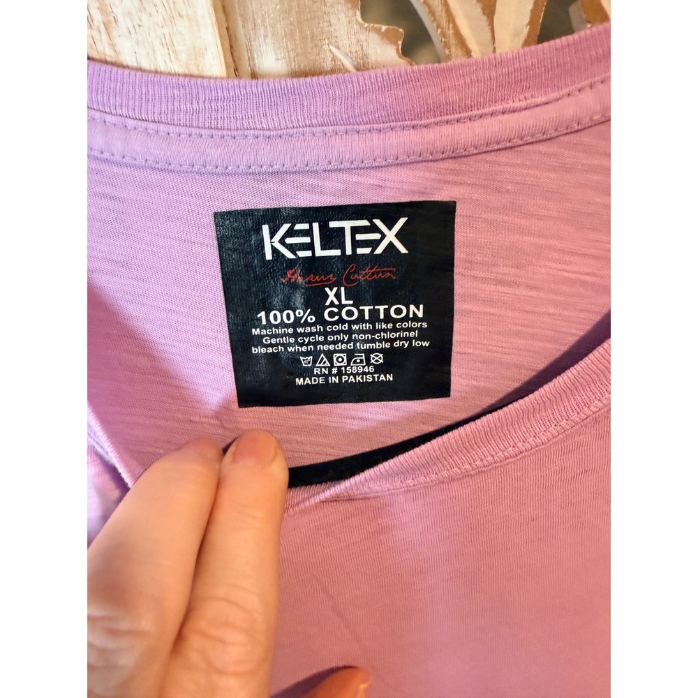 Keltex Womens XL Lavender Purple Slub Cotton Oversized Pocket T-Shirt Tee 0334 - Picture 3 of 5